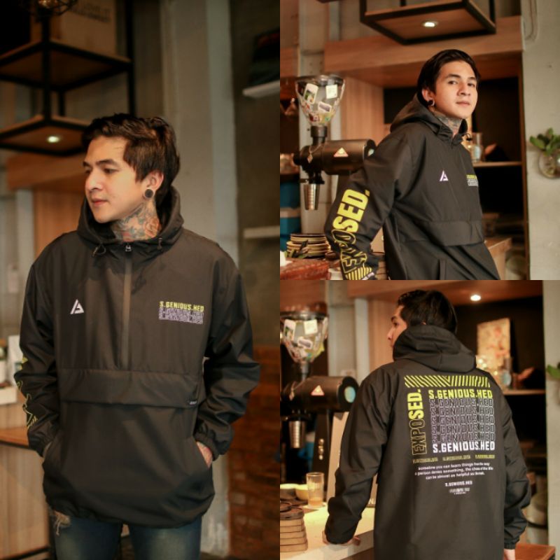 Jaket pria IKC 002 distro cbr Bandung hoodie dua sisi bolak balik keren grosir jaket cagoule erigo Jaket Pria Parasut Anti Air-CG WP Exposed