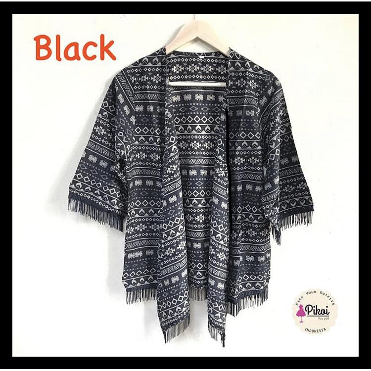 TERLARIS 506 CARDIGAN ETNIK FRINGE / CARDI RUMBAI NAVY / OUTER BATIK / OUTWEAR NEW