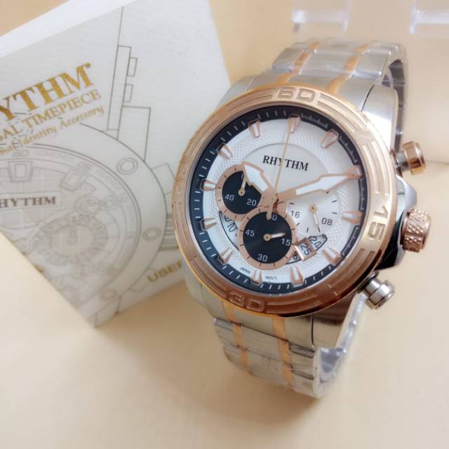 Jam Tangan Pria RHYTHM RH 1409 Rantai Silver Rosegold Original Murah