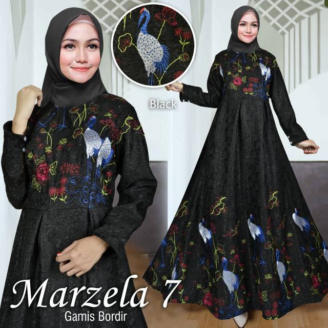 Marzela 7 maxi bahan jaguard glitter motif buruung dan bunga