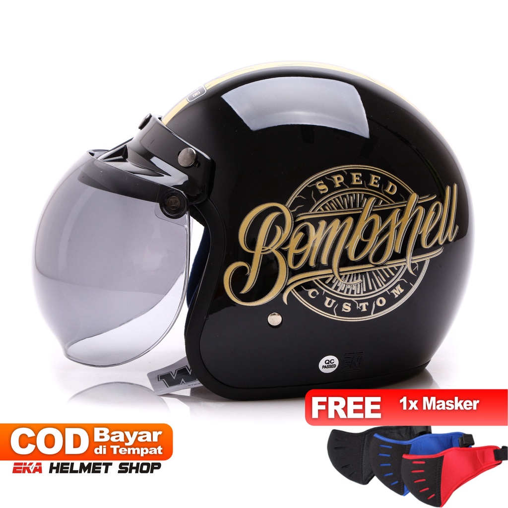 [Helm Dewasa] WTO Helmet Retro - Bombshell - Hitam Gold + Promo Gratis Masker