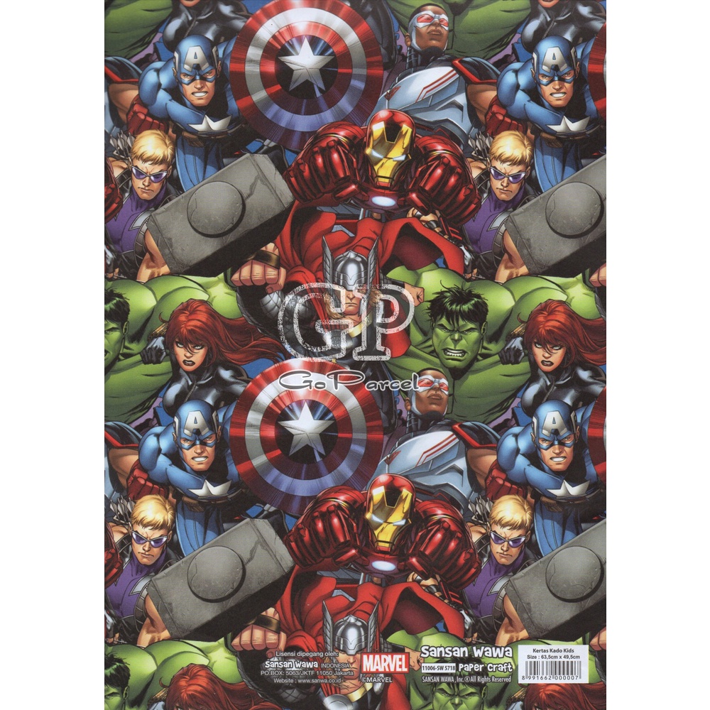 ( 5 Lembar ) AVENGERS SANWA - KERTAS KADO HEROES - GIFT WRAP PAPER SANSAN WAWA AVENGER SUPERHEROES / IRONMAN / CAPTAIN AMERICA / HULK / SUPERHERO / THOR / BLACK WIDOW / BLACK PANTHER