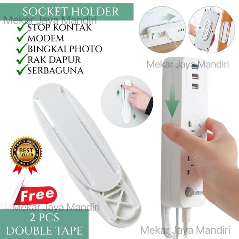 GANTUNGAN TEMPEL SOCKET HOOK 1SET TANPA PAKU BOR HOLDER STOP KONTAK REMOTE TV AC ROUTER SERBAGUNA