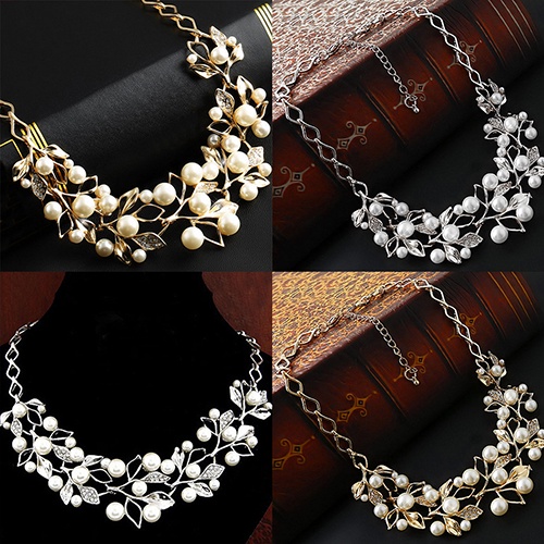 Hu Hu Hu Hu Hu Alat Bantu Pasang Kacamata♡ Kalung Choker Rantai Pendek Desain Daun Hollow Hias Mutiara Imitasi Untuk Wanita