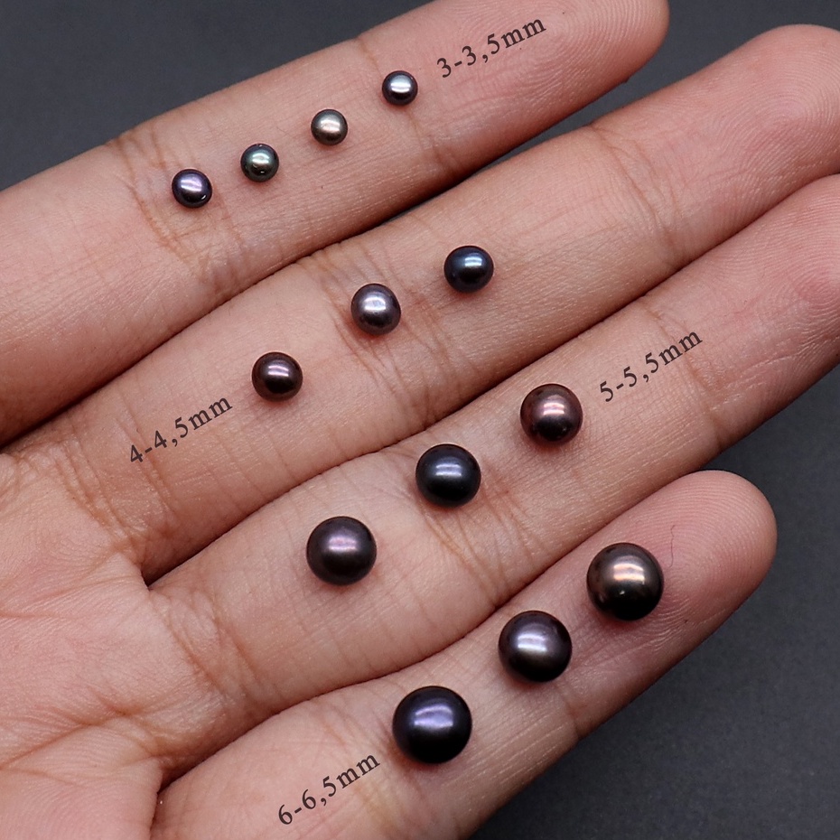 Mutiara Air Tawar Asli Size 3 mm - 6 mm Warna Metalic Rainbow / Dark Grey Blue Mix | Mutiara Air Taw