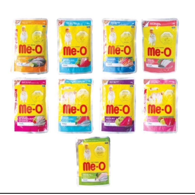 Me-O Pouch Sachet 80g Kitten Adult Varian Makanan Kucing Basah Meo 80 g Meo Pouch Saset