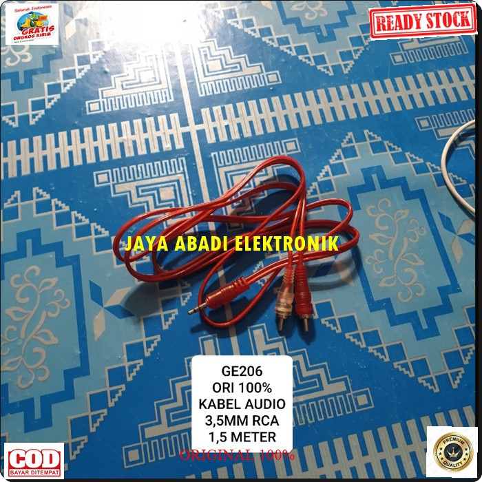 G206 ORIGINAL kabel audio hp aux 3.5mm rca sound system stereo jek jack sambungan elektronik speaker spk musik mp3 suara laptop handphone DLL multifungsi G206  1,5 meter / 150 cm  Bisa segala JENIS HP  KABEL 3.5MM KE RCA  Penyambungan Kabel Multifungsi Au