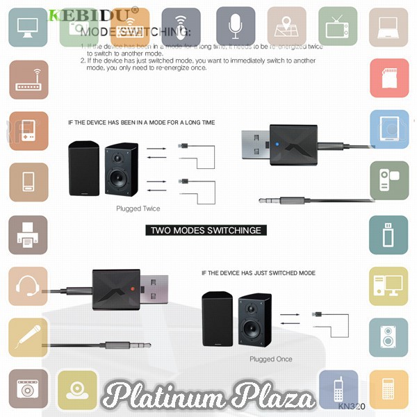 KEBIDU 2 in 1 USB Dongle HiFi Audio Bluetooth Transmitter &amp; Receiver - KN320 - Black`1PFZH7-