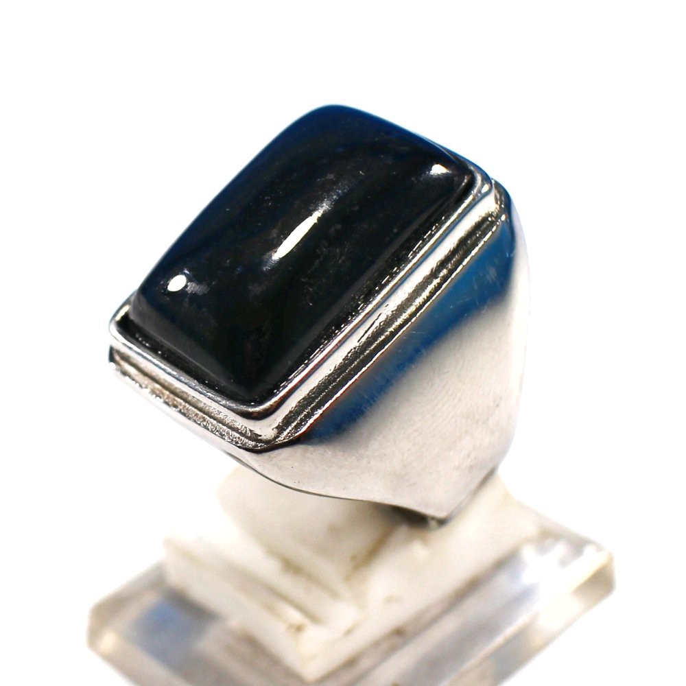 CINCIN BATU AKIK NATURAL BLACK JADE ACEH RING TITANIUM HITAM OCTAGON BIG SIZE MAKIN BERGAYA