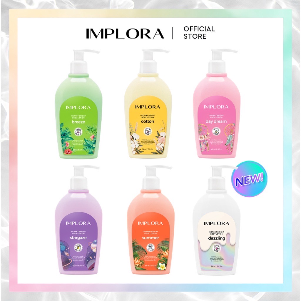 IMPLORA Instant Bright Body Lotion Indonesia / Skincare Facial Wash Essence Toner Serum Day Night Eye Cream Sunscreen Mask Masker / Lipstick Cheek Lip Tint Cream Matte Crayon Kutek Nail Polish Eyeliner Eyebrow Pensil Alis Hair Color TWC Urban / Paket Face