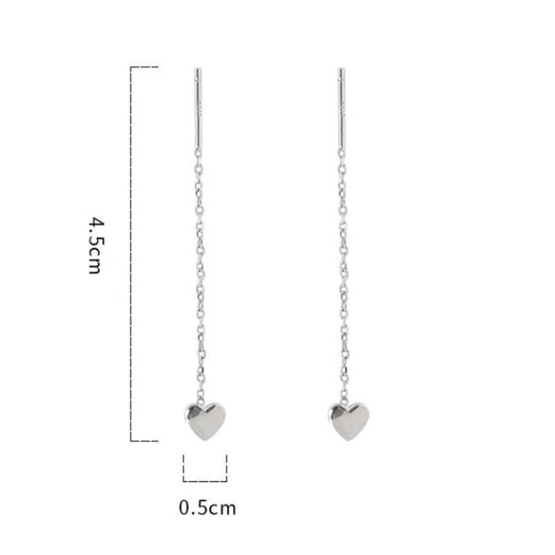 Anting Panjang Hati Love Heart Long Earrings Tassel Chain Earrings Silver Gold Color Dangle Earring for Women Fashion Jewelry