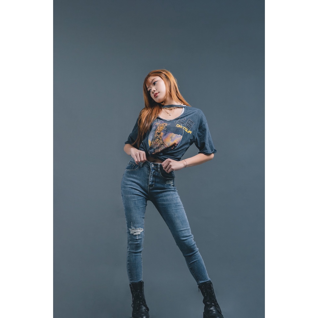 VIERLIN - Jeans 9125 - HIGH WAIST SKINNY RIPPED SOBEK MELAR STRECHT