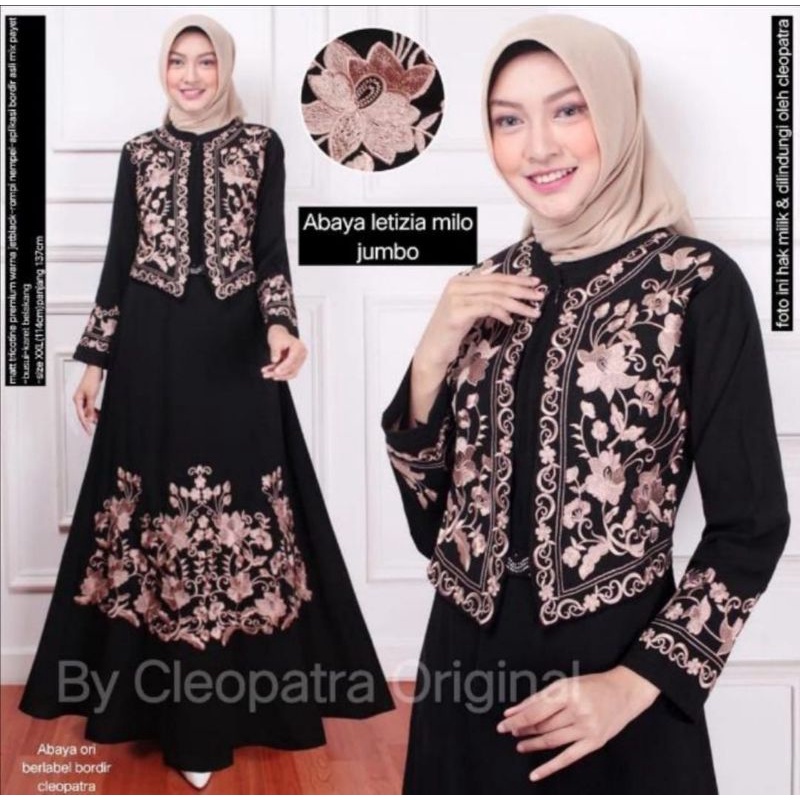 abaya letizia (rompi) gamis hitam fashion muslim busui