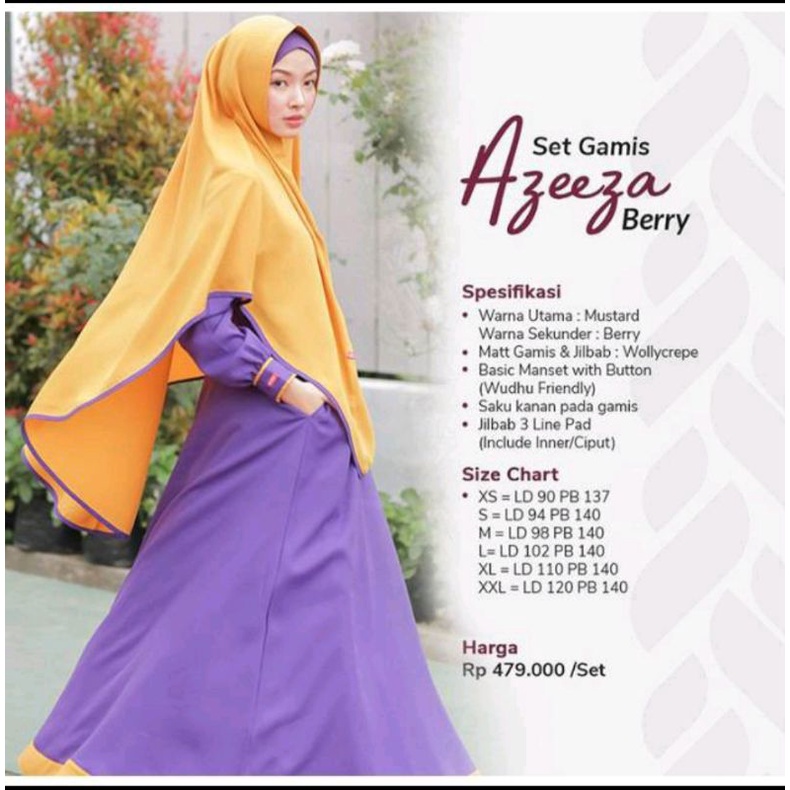 Gamis Set hijab Aulia Azeeza Berry. Xs