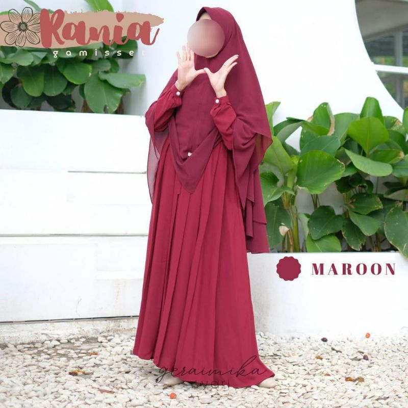 RANIA SET BY GERAI MIKA ( Gamis Japan Silk Mix Khimar Ceruti )