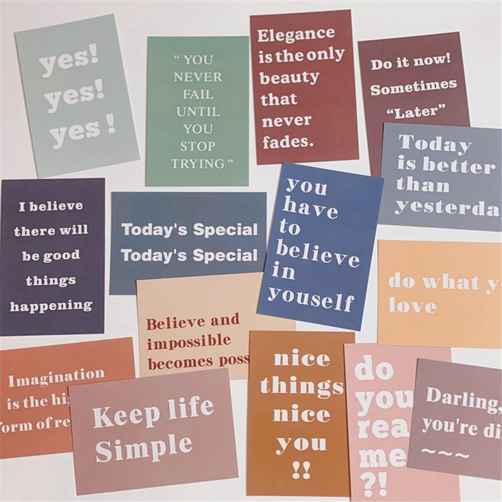 【COD Tangding】15 Pcs/Set IG Text Inspirational Decorative Card Dormitory Bedroom Layout Room Wall Decoration Art Wall Stickers