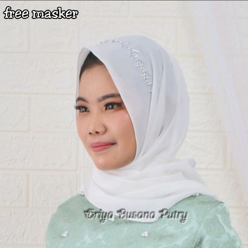Pashmina Payet Ceruty Baby Doll / jilbab akad nikah wedding pengantin kondangan hijab premium