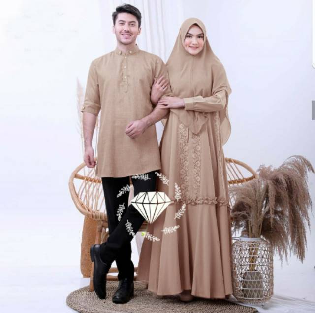 Gamis Couple Pasangan Sarimbit Muslim Gamis Kondangn Terbaru Wanita Sage Green Hijau Sage Dres Konda