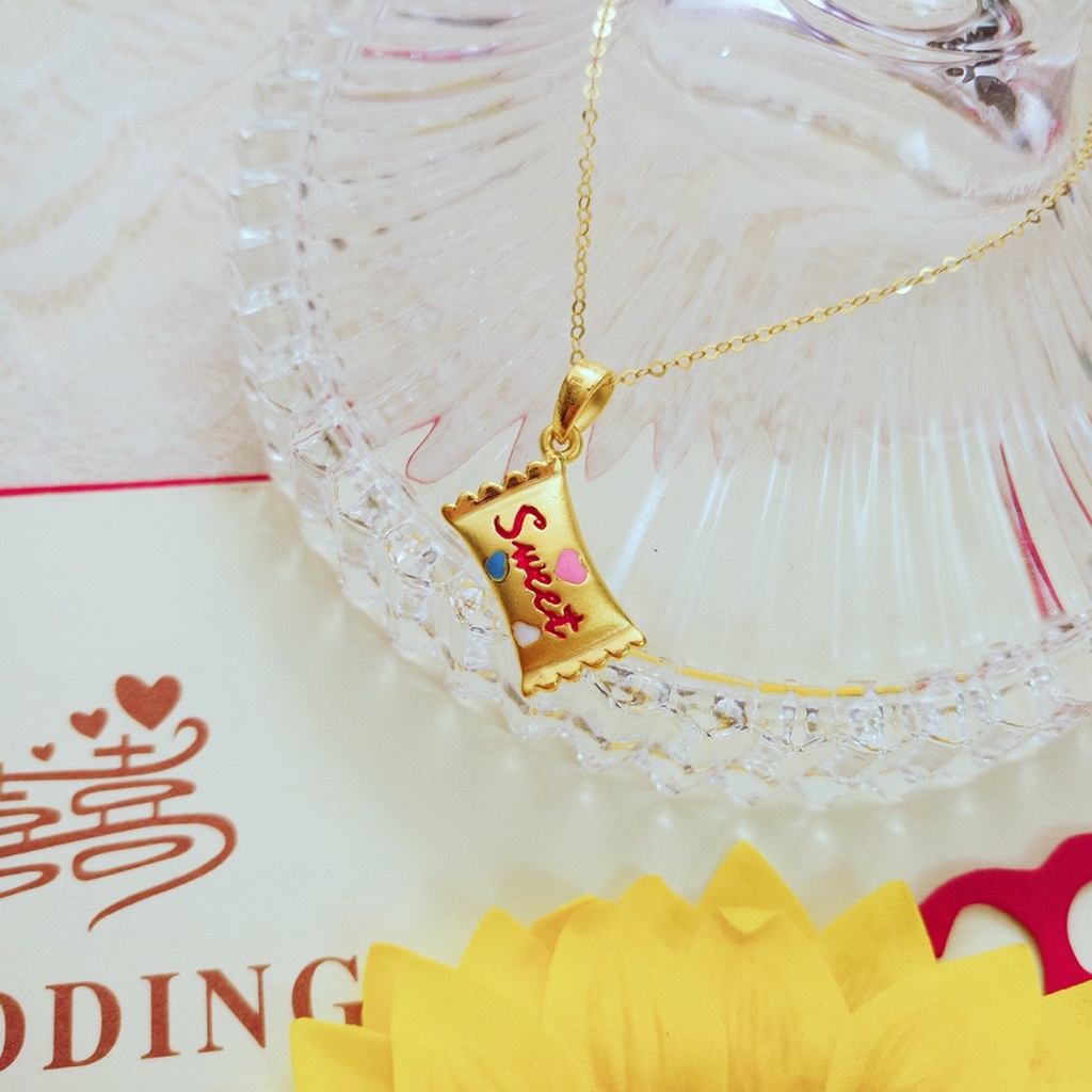 Goldkingdom Fashion Perhiasan Emas Asli Kadar 375 Bangkok Aksesoris Ready Stock Berlapis Emas Permen Liontin Mini Kecil Klavikula Rantai Perempuan Kalung Indah 3d Warisan