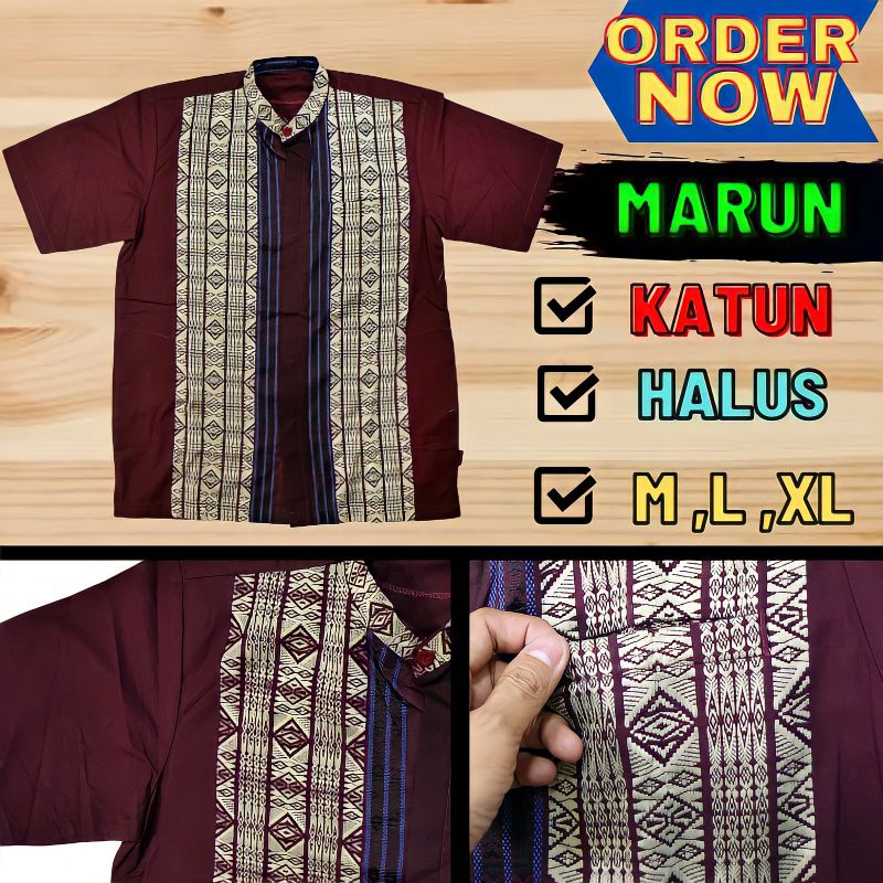 Baju Taqwa Pria Lengan Pendek Atasan Koko Muslim Cowok Corak Batik Bahan Katun Tebal Model Terbaru