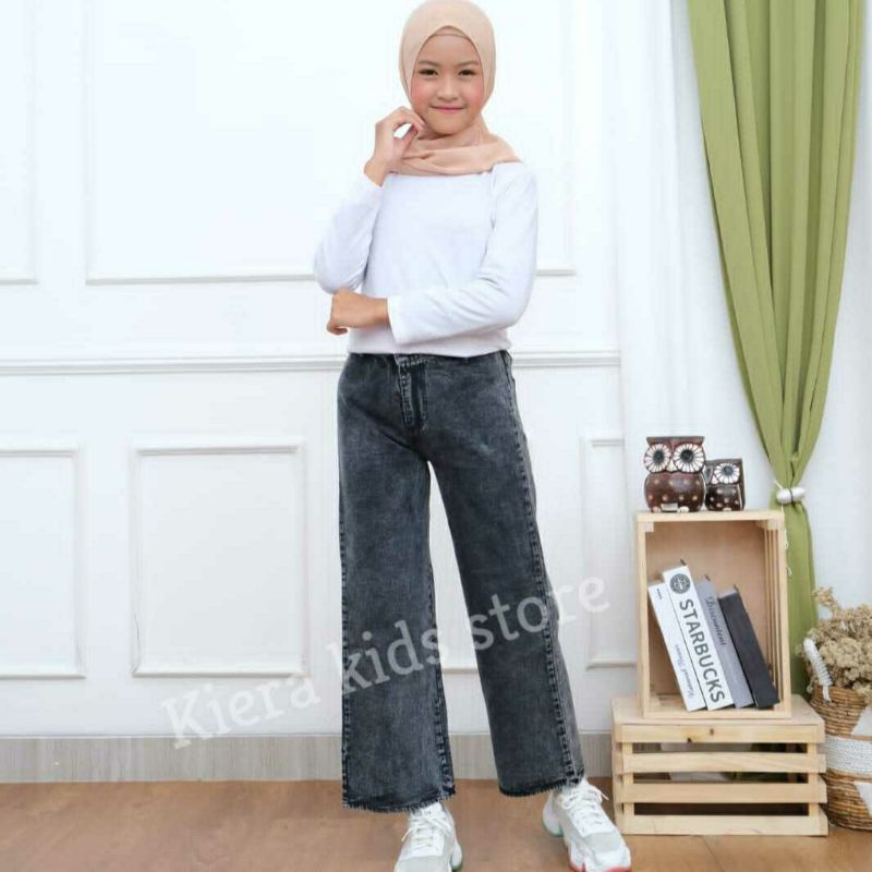 Highwaist kulot jeans premium anak perempuan usia 8-14 thn