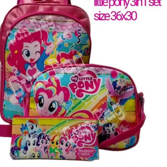 ֍ bonus topi LITTLE PONY Paket 3in 1, tas ransel sekolah karakter anak SD tas ransel kartum triple s