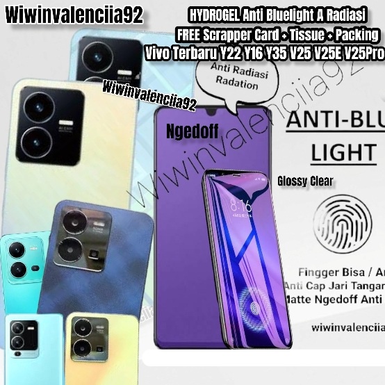 FILM! Hydrogel A-Bluelight Vivo Y01 Y02 Y02T Y16 Y33T Y33s Y21 Y21s Y21T Y21A Y20 Y20s Y20i Y30 Y30i Y50 Y75 Y51 Y53s Y51A iQoo Z7 11 Hidrogel Anti Radiasi Blue Light Depan Layar Glossy/Matte Full Cover Casing Jely Covergel 2022 4G 5G Y33 A S C T i Biru