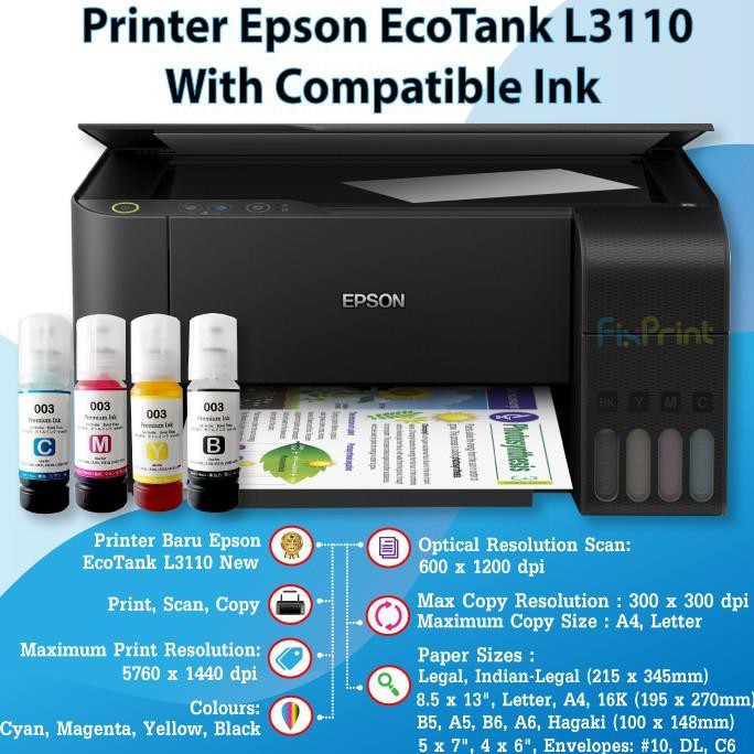 Printer Epson L3110 All In One Print Scan Copy Ink Tank L 3110 - Compatible Ink Togolome