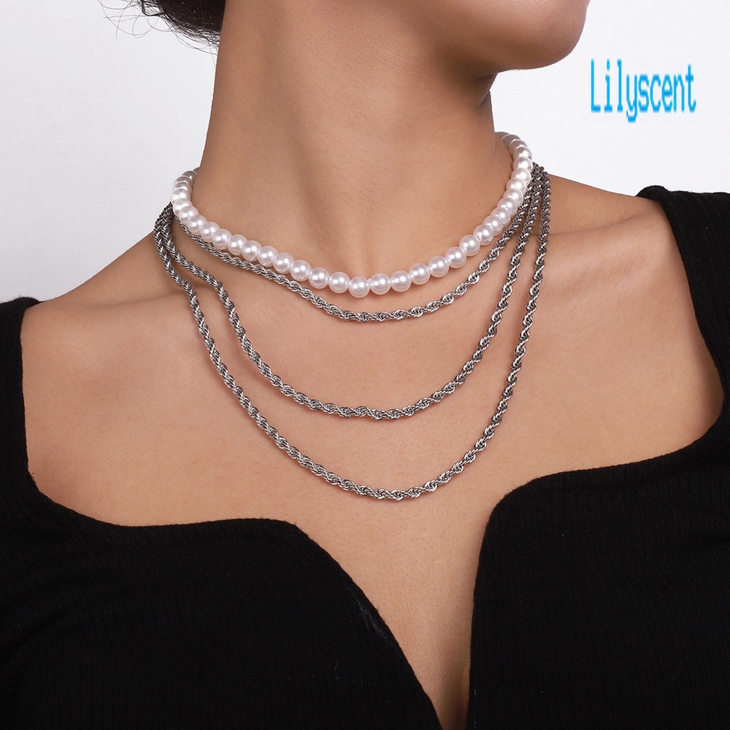 2pcs Kalung Multilayer Aksen Mutiara Imitasi Untuk Wanita