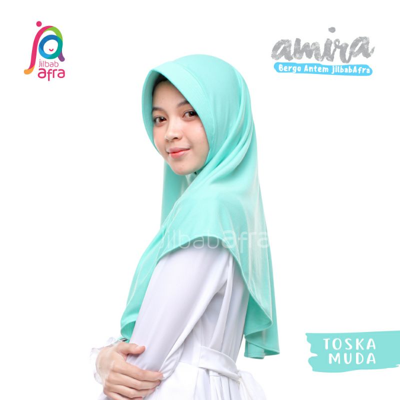 Amira SIZE L Jilbab Instan Ped Antem Bahan Kaos  Ori Jilbab Arfa ex Afra-Toska muda
