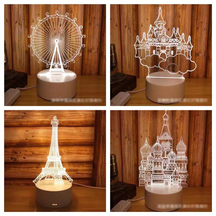 [3 WARNA ] Lampu 3D LED Kaca Transparan Hiasan Pajangan Tumblr Tidur Castle | Pajangan Rumah Cantik Lampu Rose Beauty