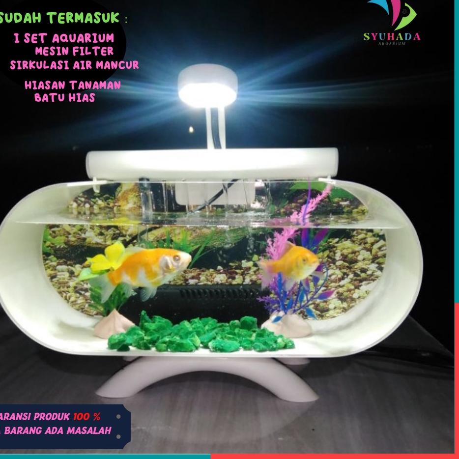 Stok terbatas.. [COD] TERMURAH  1 SET AQUARIUM MINI AKRILIK PIPA PVC POMPA AERATOR DAN LAMPU LED HIA