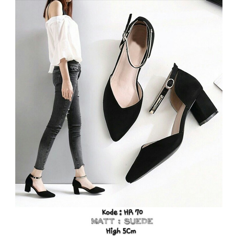 HR 70 BIG HEELS HAK TAHU GELANG ZARA REPLIKA HITAM 5 CM CASUAL HEELS