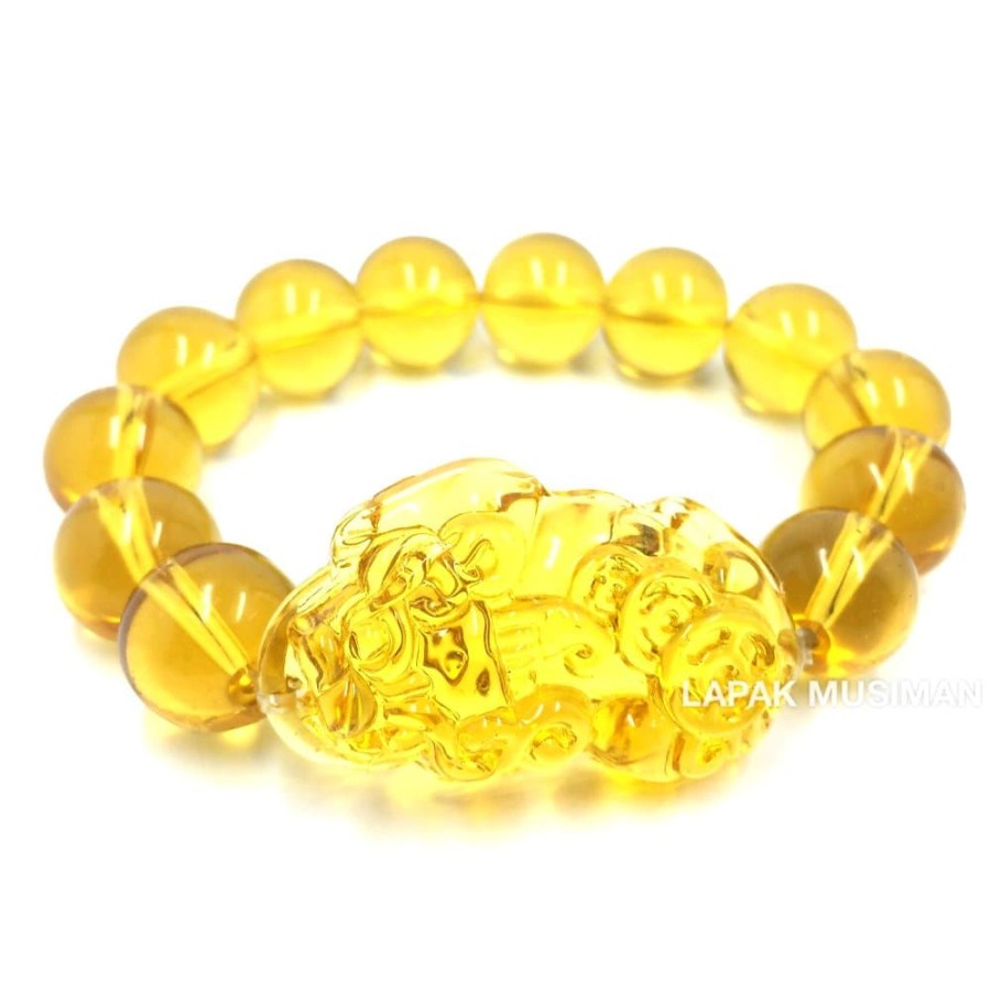 [Bayar di Tempat] GELANG YELLOW CITRINE KOMBINASI PIXIU 14MM