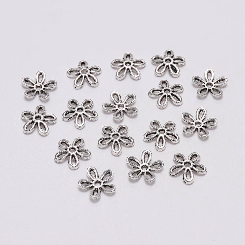 50pcs/Lot 11.5mm Tutup manik-manik perak antik kelopak untuk anting-anting DIY