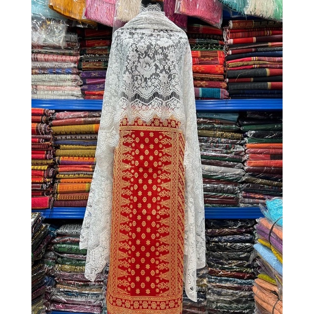 Songket Palembang Berlian Original merah benang berlian mengkilat Sempurna