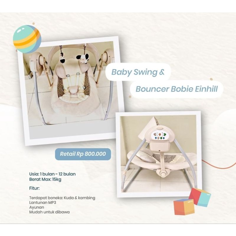 baby swing and bouncer bobie einhill preloved