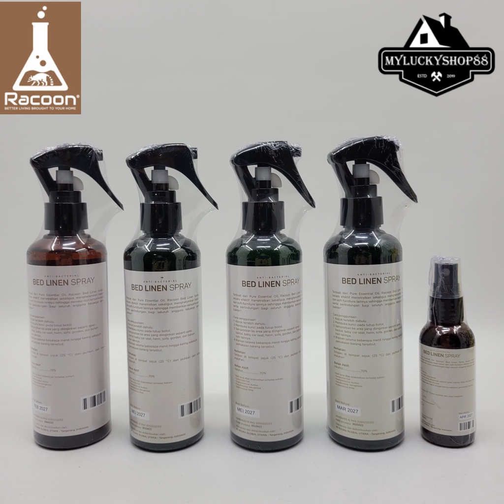 Racoon Bed Linen Spray 250ml Anti Bakteri Virus Tungau Essential Oil 250 ml