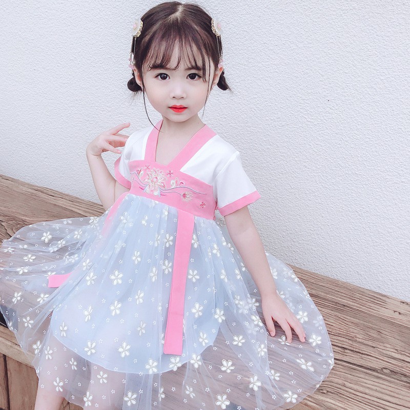 Dress Anak Perempuan Hanfu Musim Panas Gaun Peri Rok 2-6 Tahun