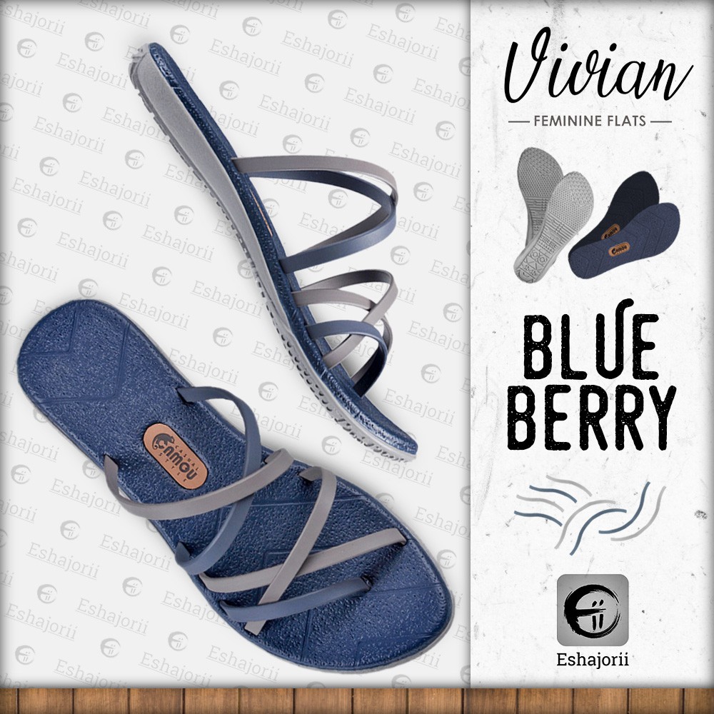 CAMOU - Vivian Blueberry - Sandal Flats Perempuan Kasual Biru Abu