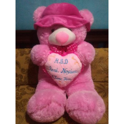 Jual Boneka Beruang love topi pink jumbo Murah