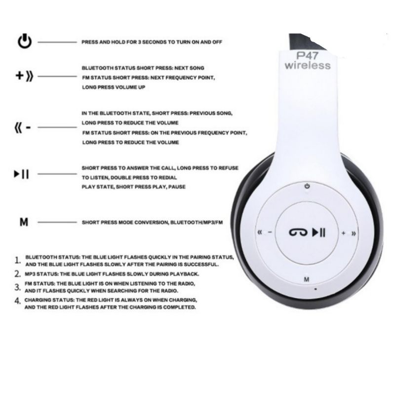 Headphone Headset Bando Bluetooth Wireless Stereo P47 EDR P-47