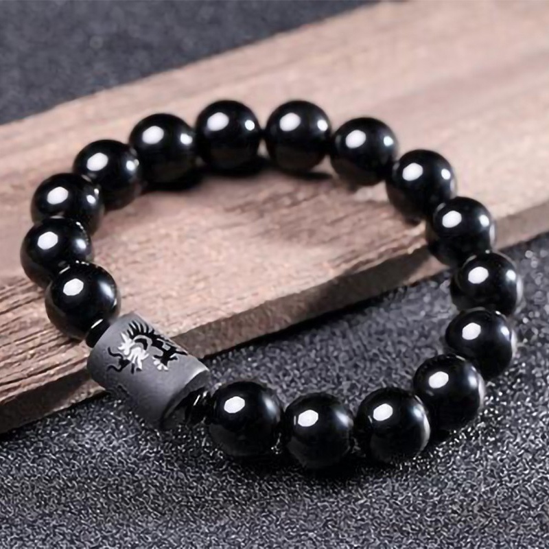 [Women &amp; Men Natural Dragon Phoenix Obsidian Beads Bracelet] [Stress Relief Healing Chakra Yoga Lucky Bracelet] [Jewellery Accessories Gifts]