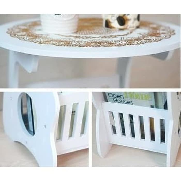 Small Round Coffee Table Meja kopi Bulat samping sudut furniture kayu vintage dekorasi interior