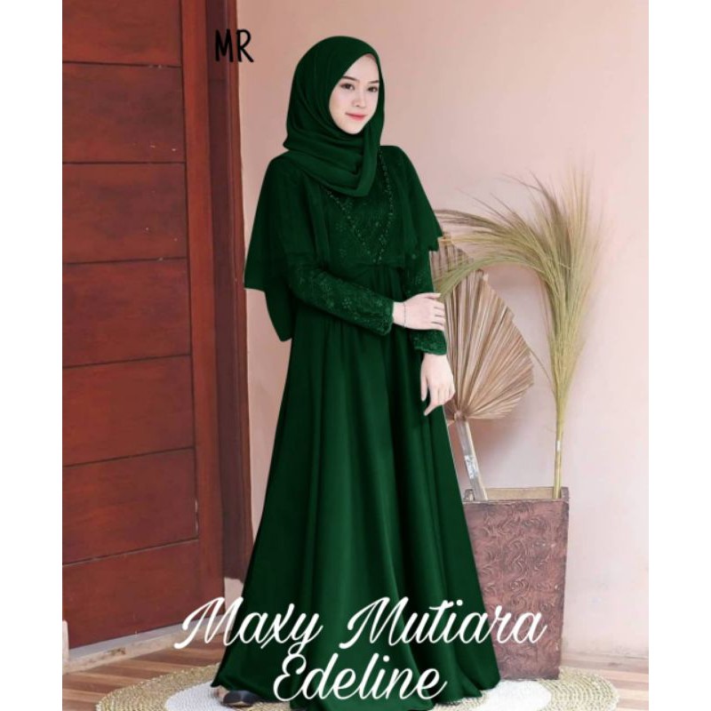 MAXY EDELINE MUTIARA, MOSCREPE BRUKAT, GAMIS HIJAB MUSLIM, MAXY DRESS, 3 UKURAN