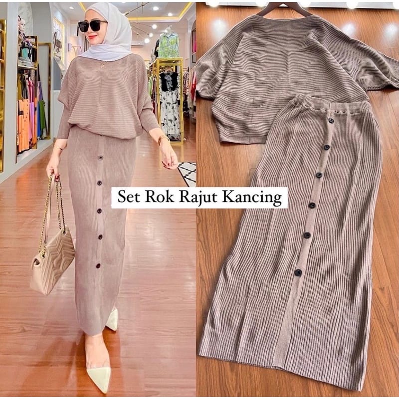 SET ROK RAJUT KANCING WANITA PREMIUM By Galleraj.id