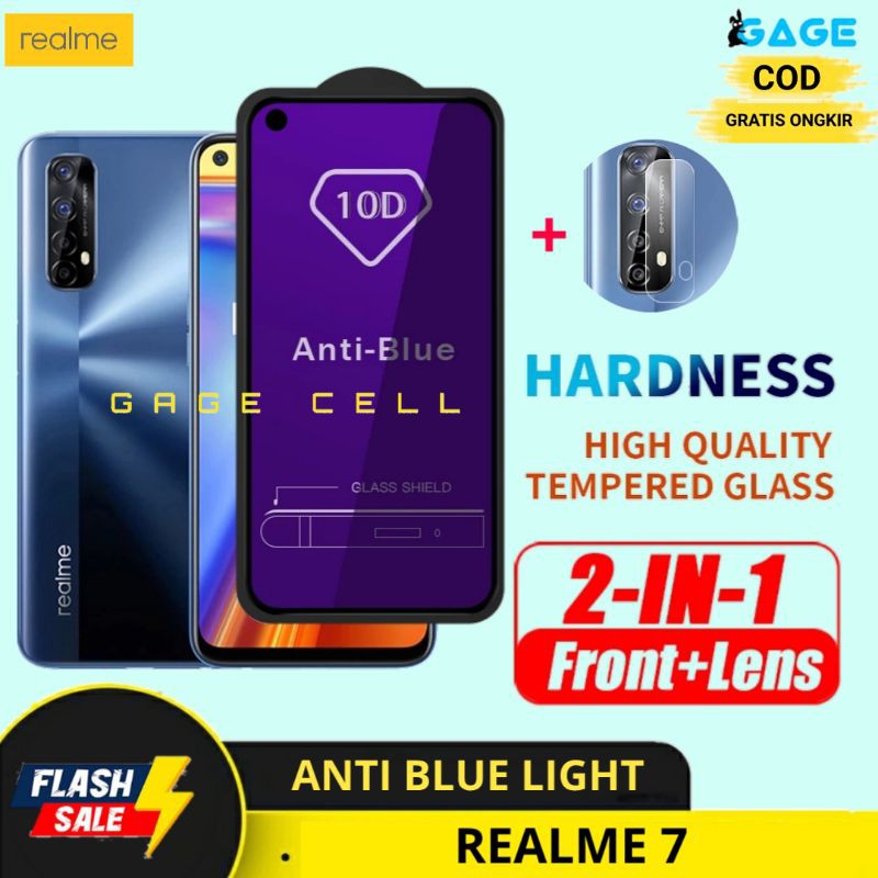 2IN1 TEMPERED GLASS ANTI BLUE LIGHT REALME 7 TG ANTIGORES FULL LAYAR RADIASI REALMI 7 PREMIUM