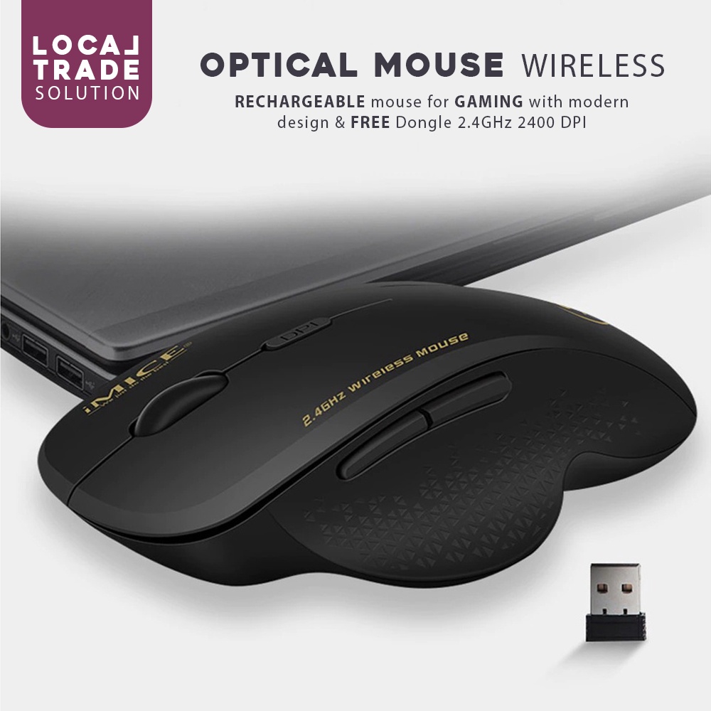 Optical Mouse Wireless Gaming Rechargeable Free Dongle 2.4GHz 2400 DPI