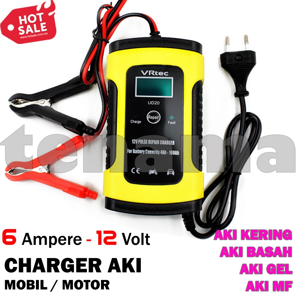 VRtec Charger Aki 12V 6A 1206A Pulse Repair Intelligent Automatic Mobil Motor