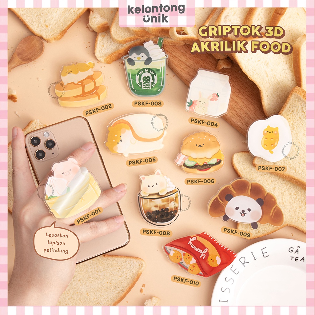 KAWAII FOOD ANIMALS - Griptok Akrilik/ Phone Holder/ Stand HP/ Phone Stand/ Phone Grip